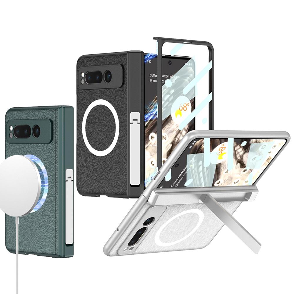 Магнитный шарнир для чехла для беспроводной зарядки Magsafe для Google Pixel Fold, жесткого кожаного чехла из ПК с подставкой и защитным чехлом из стеклянной пленки