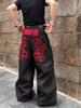 ZYLLO Американский Красный Вышитые Джинсы Ретро Широкие Брюки в Пол Большого Размера Тяжелый Индустриальный Дизайн Сенсорная Уличная Одежда