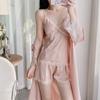 Sexy summer solid color thin women's suspender shorts set ice silk nightgown women's three-piece loungewear simulation silk