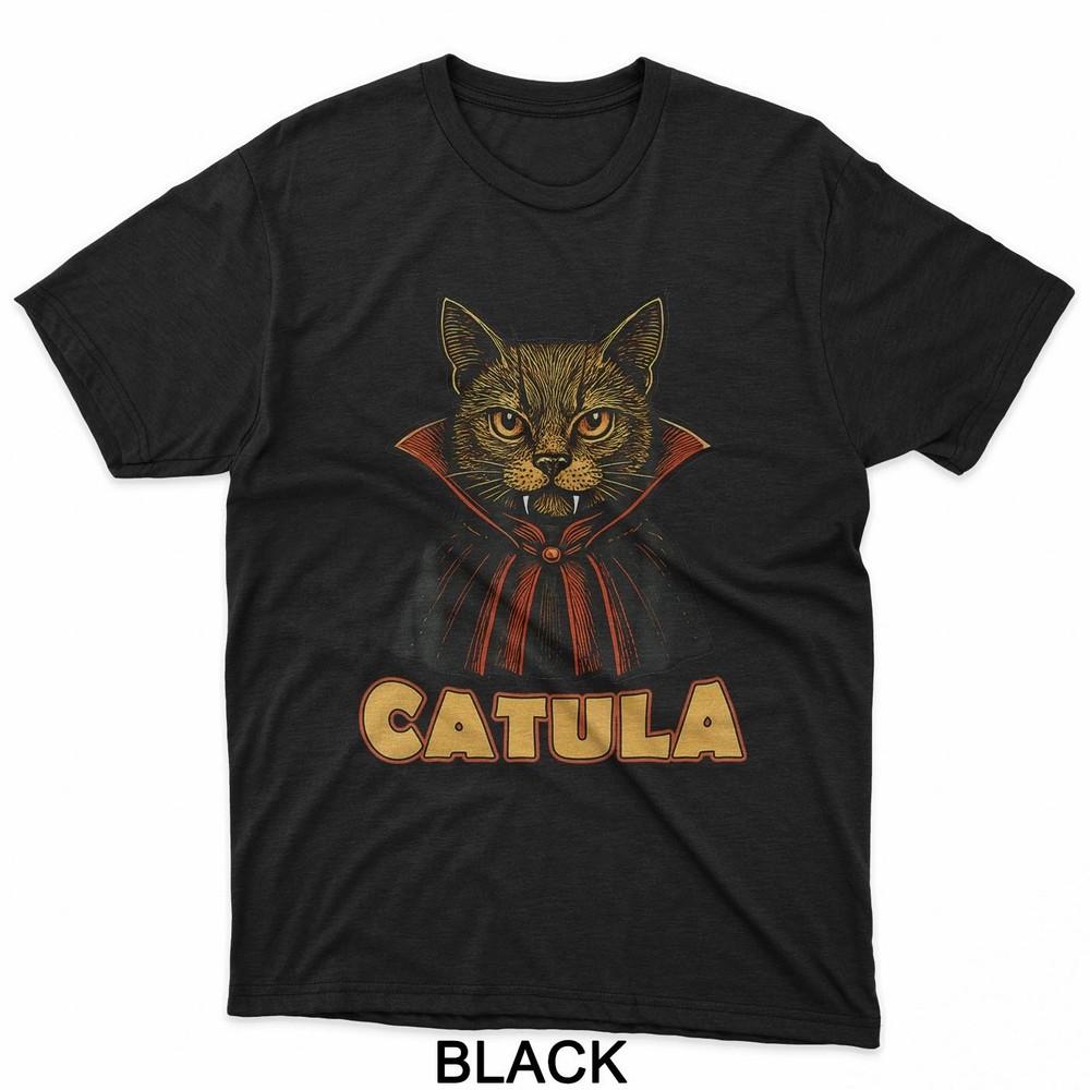 Catula Винтажная Вампирская Кошка Хэллоуин Дракула Футболка Унисекс Футболка