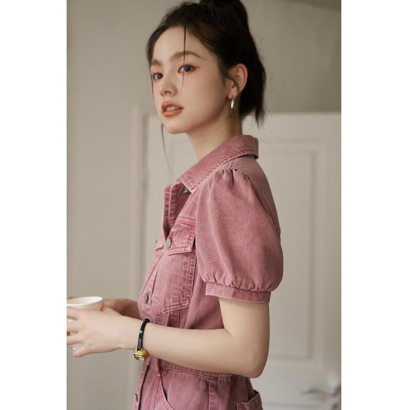 Mishow Женское джинсовое платье 2023, модное элегантное розовое однотонное однобортное однобортное женское платье с высокой талией, милое женское платье MXC34L1332