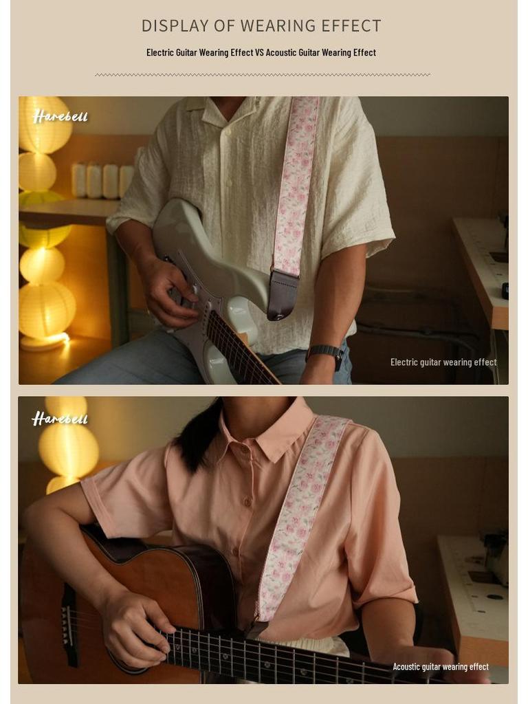 Ретро-ремень для акустической гитары с изображением розового пиона - Шириной 5 см и удобный