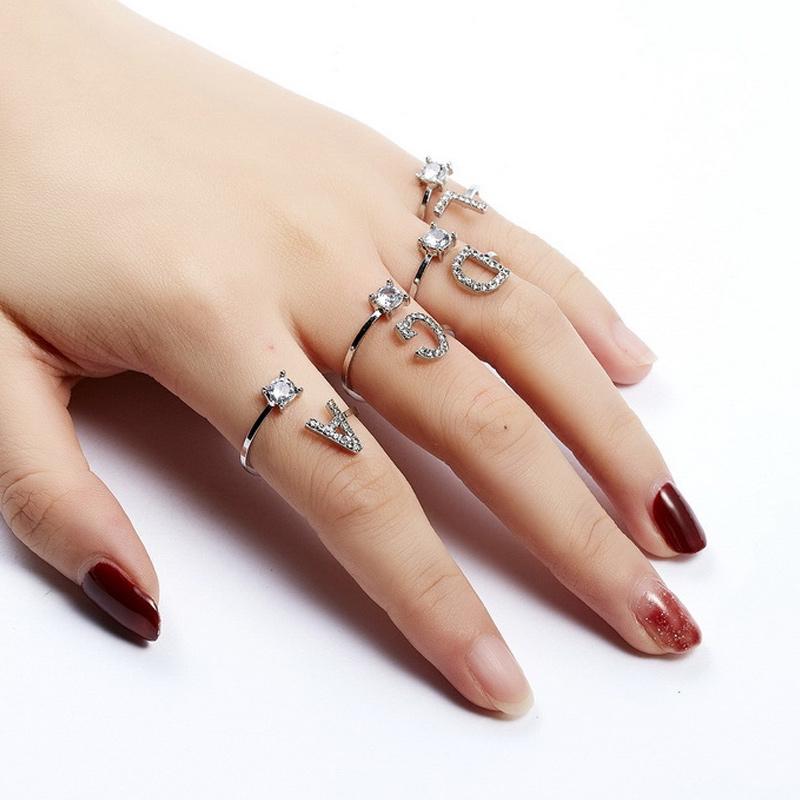 Женские повседневные регулируемые кольца с буквами AZ и буквами алфавита, кольца со стразами, элегантное новое штабелируемое кольцо, подарочные ювелирные изделия