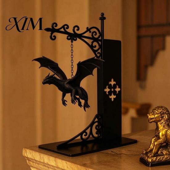 Unique Dragon Decor for Office Flying Bookshelf Light, Decorative Bookend Light & Desk, Sturdy Book Dividers Sculpture Support, Heavy Duty Organizer
