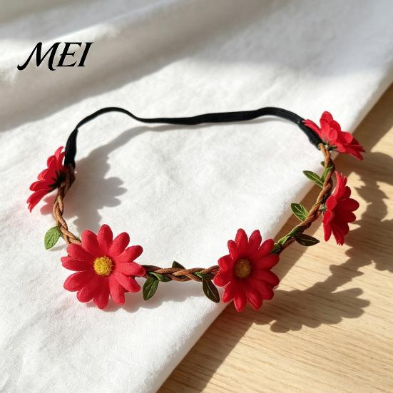 Elastic Daisy Headband for Children Sunflower/Daisy Wreath Women Girls, Flower Headpiece, Adjustable Floral Hair Accessory Beach Vacation Silk
