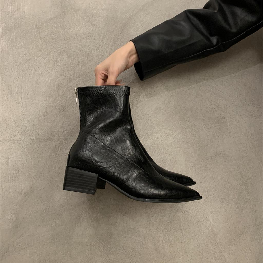 Короткие французские сапоги на толстом каблуке коричневого цвета, женская обувь, весна, осень и зима 2024, новые тонкие голые сапоги, ковбойские сапоги в стиле вестерн