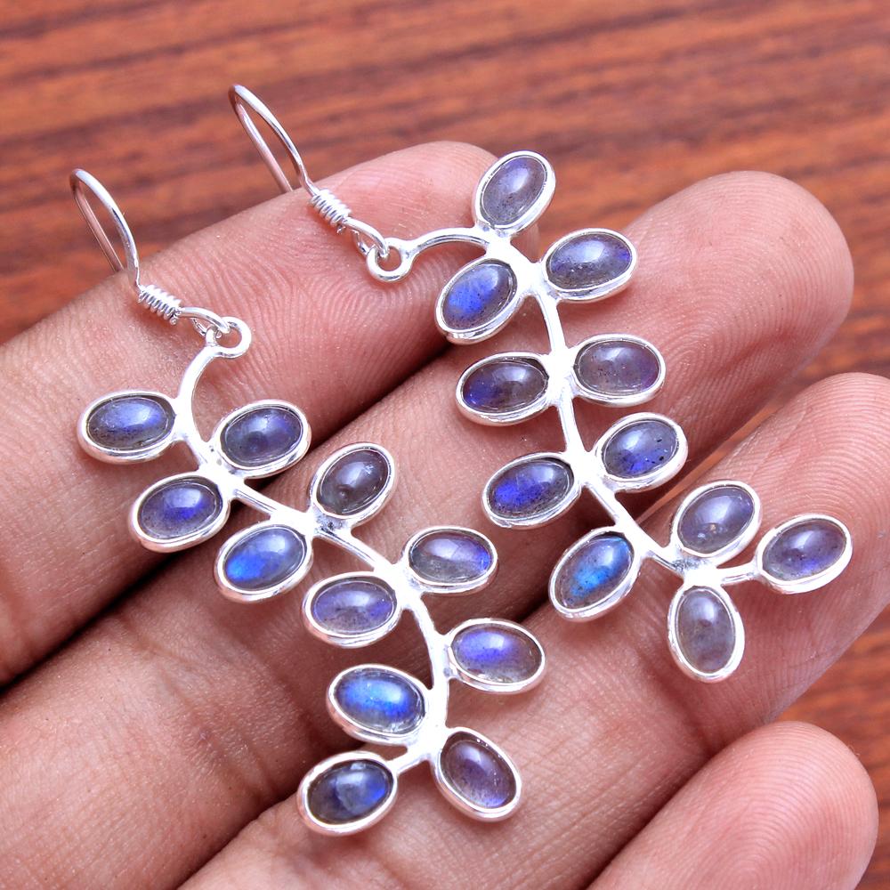 Лабрадорит Серебряная Серьга, Серьга-подвеска, Ювелирные изделия ручной работы из серебра 925 пробы, Подарки для нее, Ювелирные изделия с драгоценными камнями