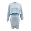 2 Pcs/Set Women Top Dress Suit Mock Collar Thread Long Sleeve Sweater V Neck Sheath Slim