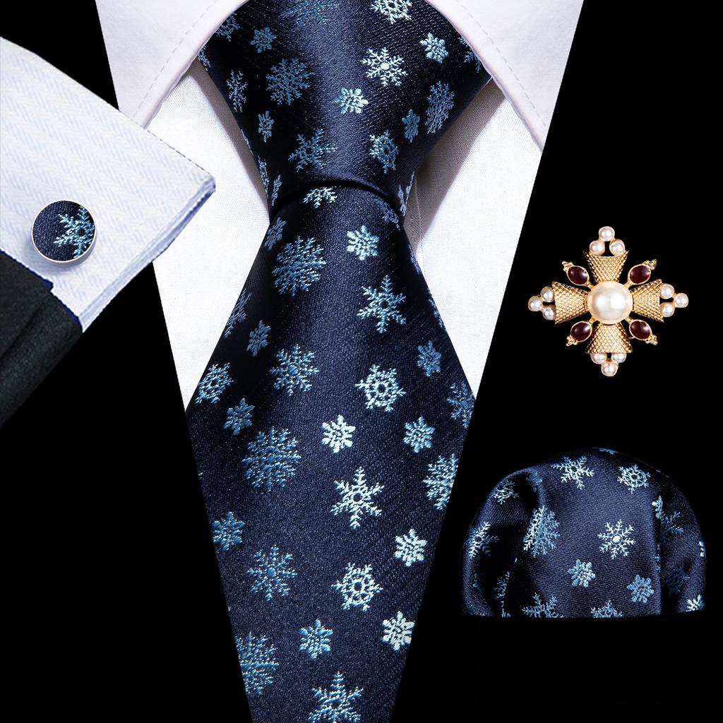 Мужской галстук Barry Wang, носовой платок, запонки, красная снежинка, мультяшный узор, рождественский галстук с атмосферой