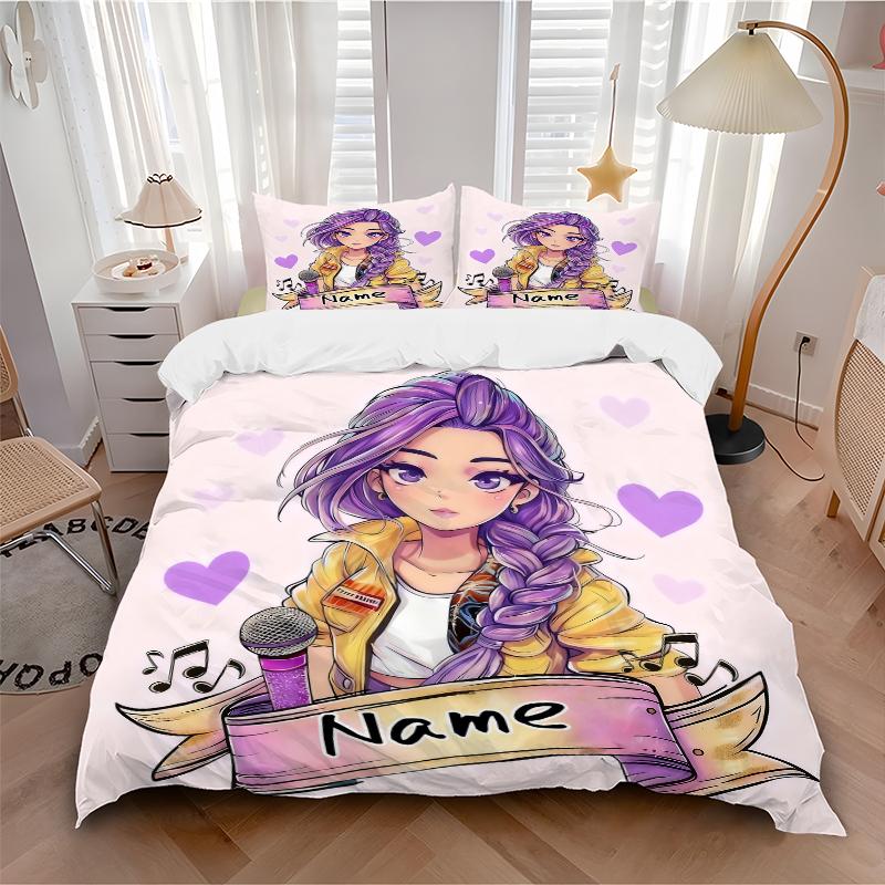 Custom Name kpop cartoon Girl Bedding 3 Piece Set HD Print Duvet Cover Pillowcases for Teens Adult Bedroom Decoration