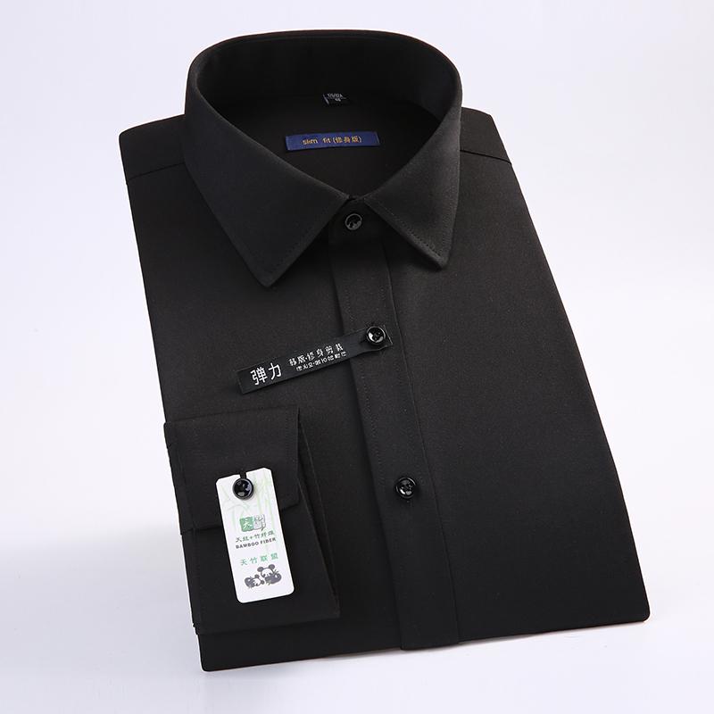 Отличные однотонные классические мужские рубашки с длинным рукавом и отложным воротником из бамбукового волокна, эластичные облегающие рубашки для социальных сетей