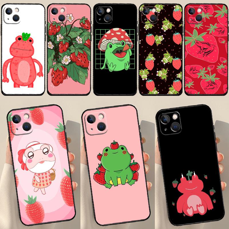 Чехол Cottagecore Fruit Strawberry Frog для iPhone X XR XS Max 12 13 Mini 7 8 Plus SE 2020 11 12 13 14 15 Pro Max задняя крышка