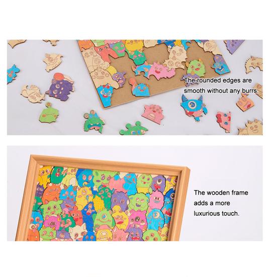 Wooden Coloring Puzzle Kit with Photo Frame Marker Pens DIY Kids Adults Hand-Painted Cartoon Jigsaw Puzzle Decoration Ornament