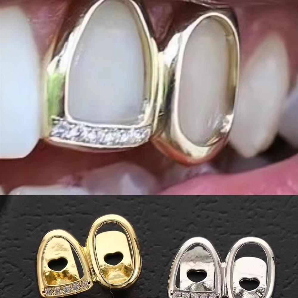 Manufacturer Bulk Popular Hip-hop Zircon Micro-paved Teeth Grills Double Gold-plated for Fashion Brands