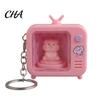 Fun Rotating Doll Toy Animal TV Keychain, Funny Retro Television Shaped Keychain with Portable Travel Lighting LED Light, Cartoon Keyring Gift