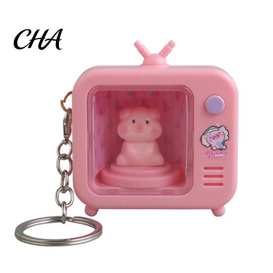 Fun Rotating Doll Toy Animal TV Keychain, Funny Retro Television Shaped Keychain with Portable Travel Lighting LED Light, Cartoon Keyring Gift