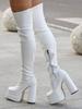 Двойная платформа супер высокие каблуки женские сапоги выше колена элегантные сексуальные удобные теплые женские туфли зимние сапоги