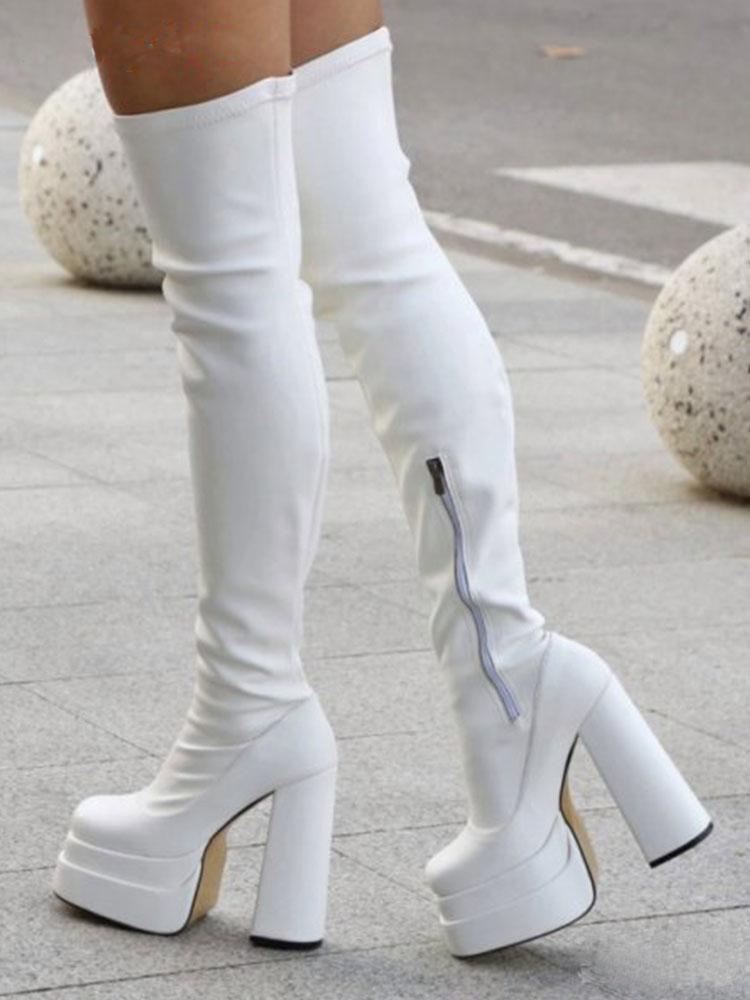 Двойная платформа супер высокие каблуки женские сапоги выше колена элегантные сексуальные удобные теплые женские туфли зимние сапоги