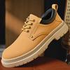 Fashion 2024 Brand New Men's Comfortable Lace Up Thick Soled Non Slip Casual Shoes Autumn Classic Yellow Outdoor Workwear Big Toe Shoes