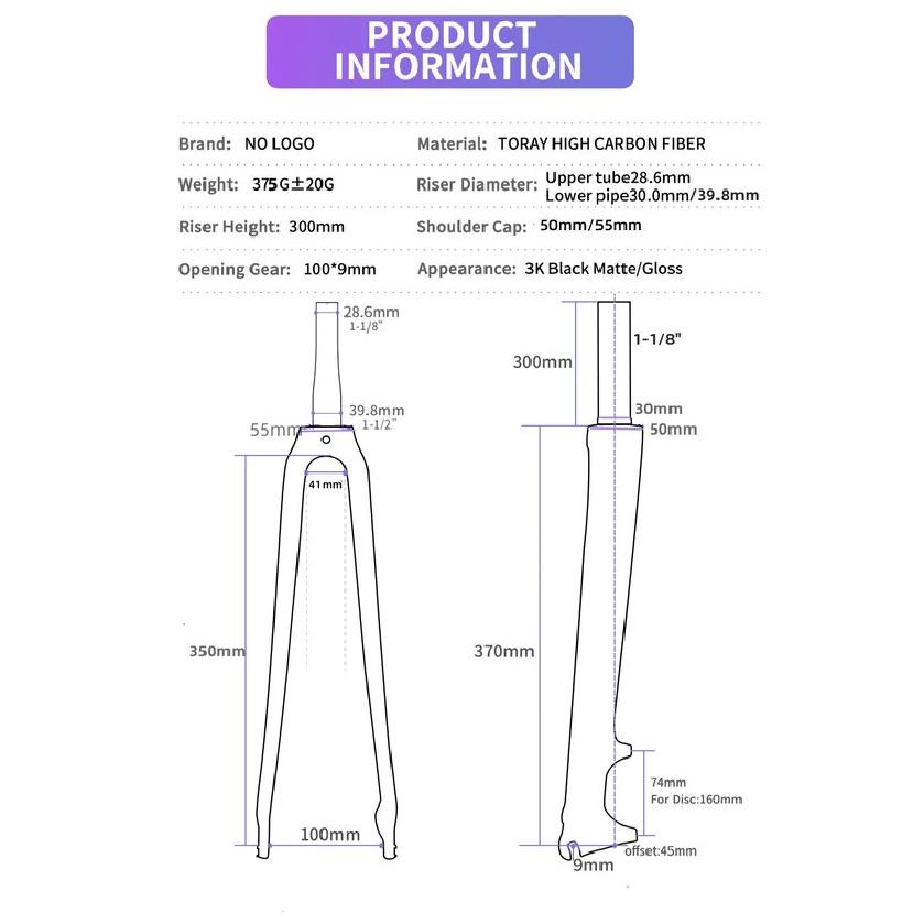 Full Carbon Fiber Bike Road Fork Bicycle Parts Hard Fork 700C Disc Brake Tapered / Straight Super light 400g +/_ 20g