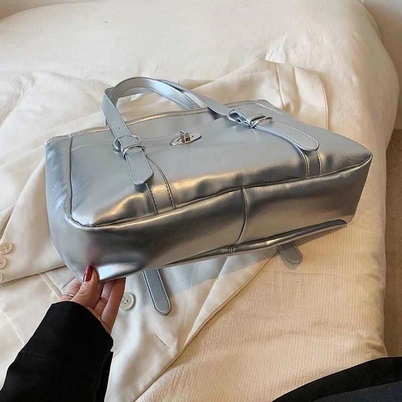 Большие серебряные сумки-тоут для женщин, тренд 2023, женские однотонные винтажные сумки через плечо, женские сумки с короткой ручкой