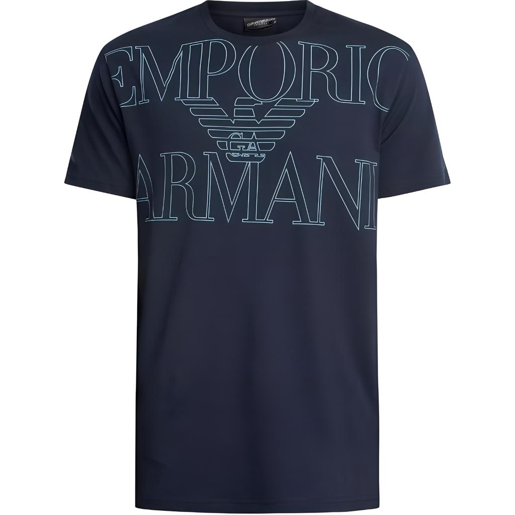 Emporio Armani Мужская футболка с принтом логотипа, круглым вырезом и короткими рукавами, синяя EM000574-AF12326-UB102