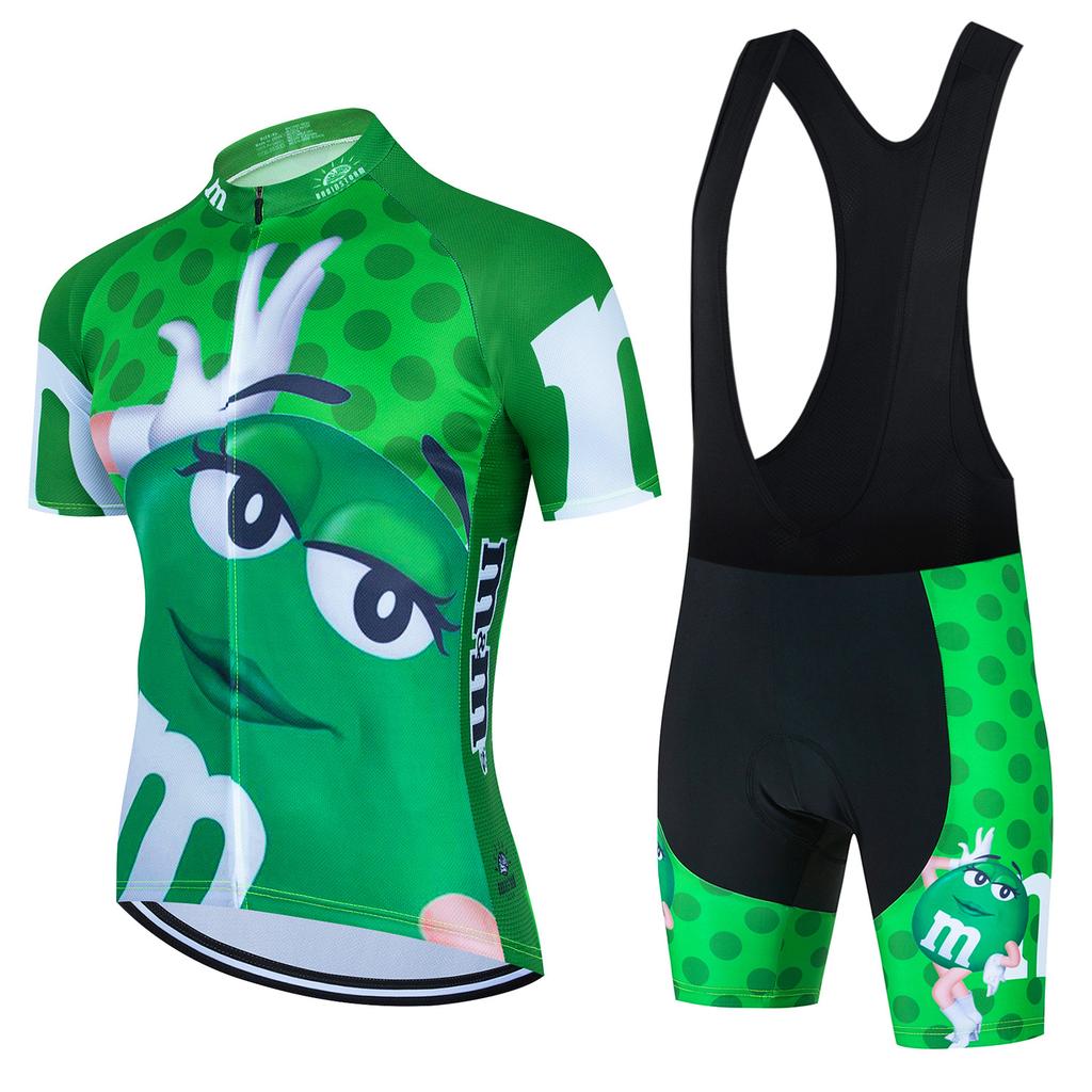 Summer Cartoon Fun Bean M Bean Team Edition Mountain Cycling Suit Men'S And Women'S Short Sleeve Suit Strap Shorts Riding