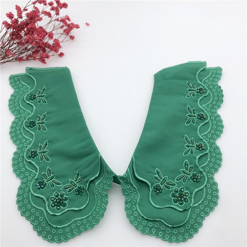 Embrodiery Neckline Collar Cover Lace Flower Bead Peter Pan Fake Collar Women Detachable Collars Removable Lapel False Faux Col