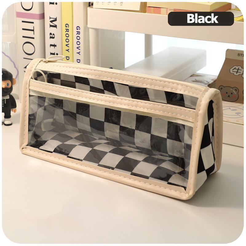 1 Pc Checkerboard Tranaparent Pen Bag Large Capacity Pencil Case School Supplies Cute Korean Stationery for Students ZPG