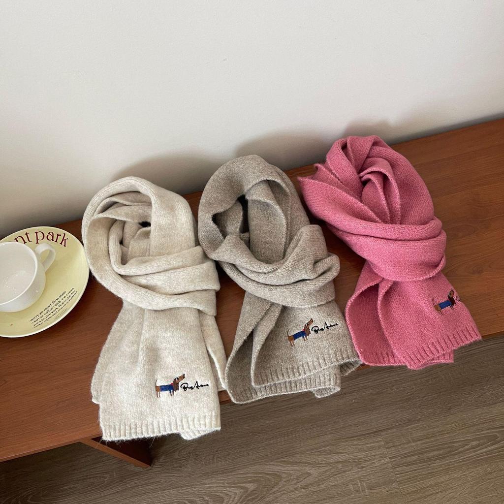 Толстый теплый вязаный шарф в корейском стиле - однотонный, милый и холодостойкий для щенков-девочек, зима 2024 г.