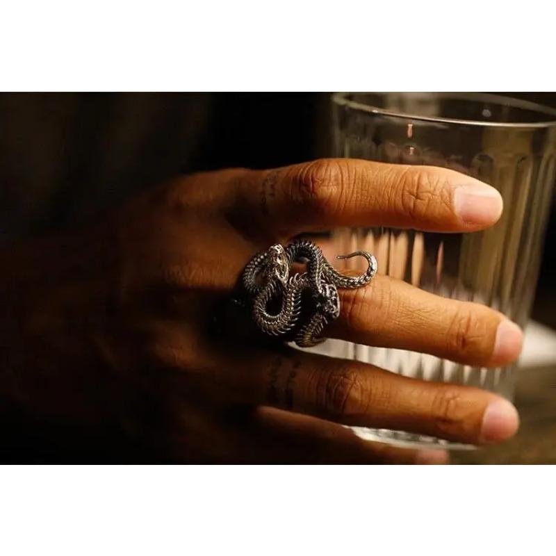 Creative and Unique Retro Punk Style Snake Ring Exaggerated Men Jewelry Domineering Hip-hop Animal Men Ring African Jewelry