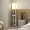 Floor Lamp With 3 Tier Shelf Foot Switch USB Ports MDF White