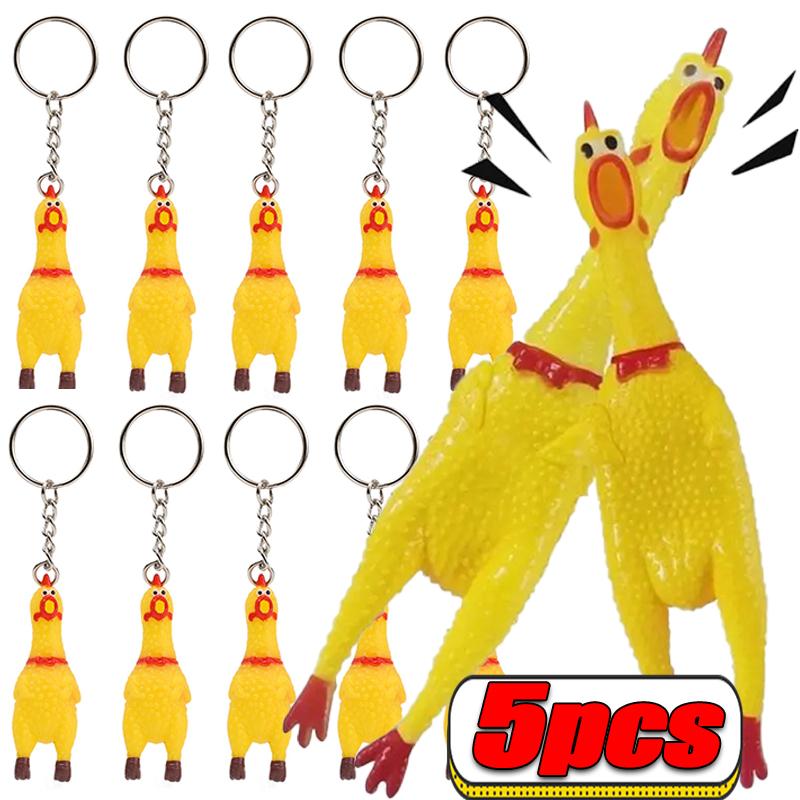 Mini Rubber Squeeze Screaming Chicken Toy Pendant Keychain Yellow Shrilling Chicken Voice Keyring Creative Gift for Kids Friends