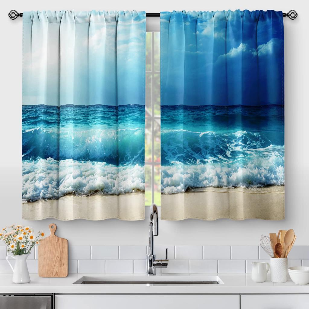 Floral Vintage Flower Kitchen Curtains Rustic Blue Tulip Farmhouse Short Cafe Tier Curtains Decor For Rod Pocket Window Drapes