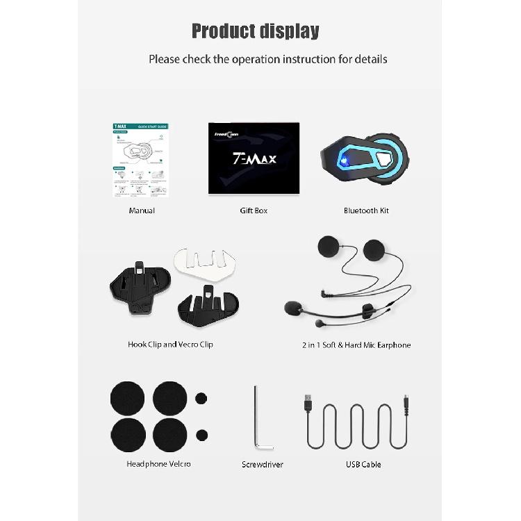 Freedconn T Max Pro Мотоциклетная гарнитура Bluetooth для шлема, 6 водителей, BT 5.0, 1200 м, FM, Мотоциклетный интерком, Коммуникатор, Наушники