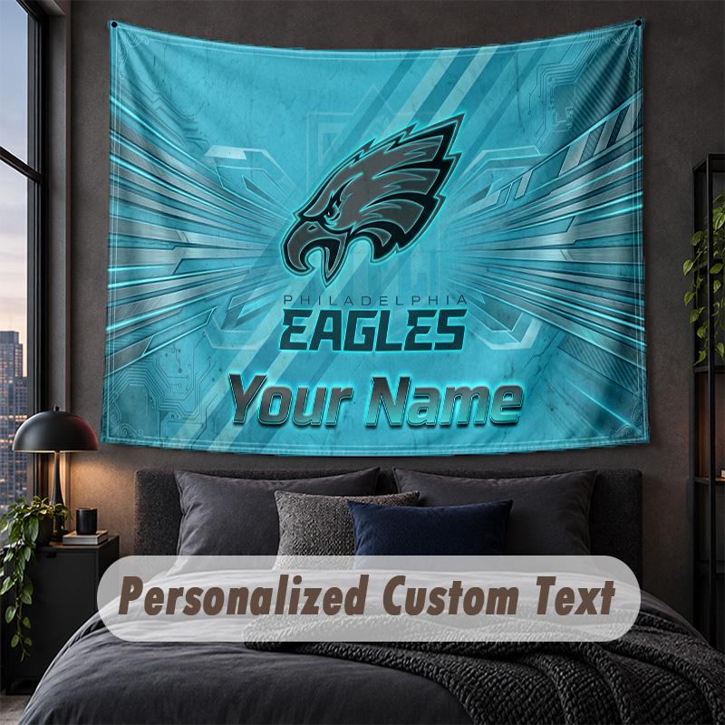 Custom Name Text Tapestry,Philadelphia Eagles Decorative Wall Hanging, Background Tapestry For Home Bedroom