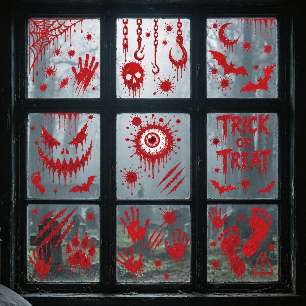 Self-adhesive Bloody Handprint Stickers Scary Realistic Footprint Glass Stickers Home Decoration