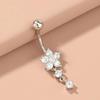 Three-Section Crystal Butterfly Navel Ring Long Dangle Flower Jewelry in Stainless Steel for Parties