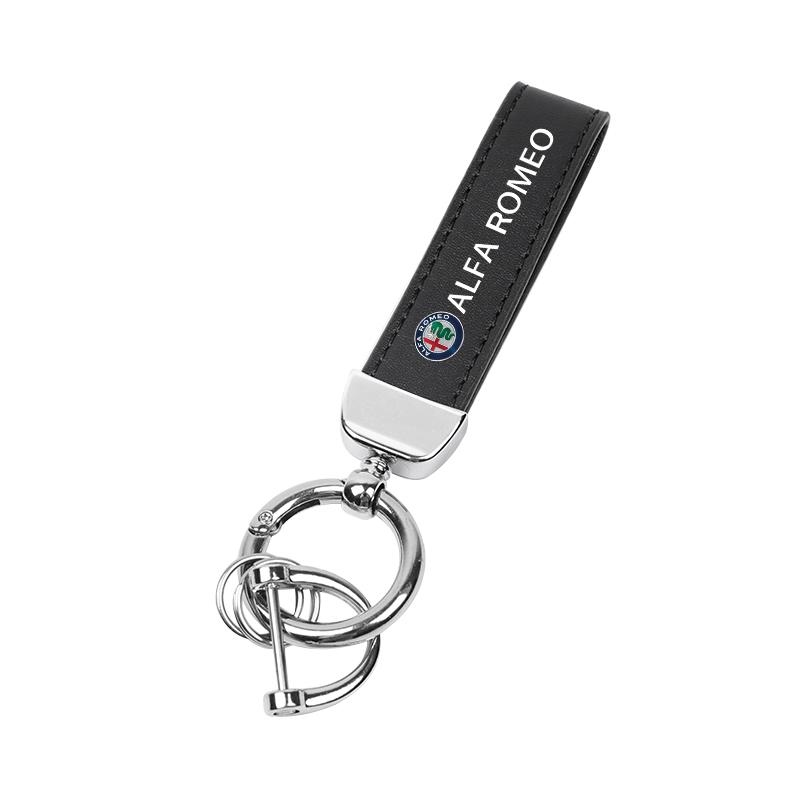FKZLV1 2026 Hot Sticker High-end Leather Car Logo Key Chain Keyring Accessories For Alfa Romeo 4C 159 166 Spider Giulia 156 147 8C GT 2