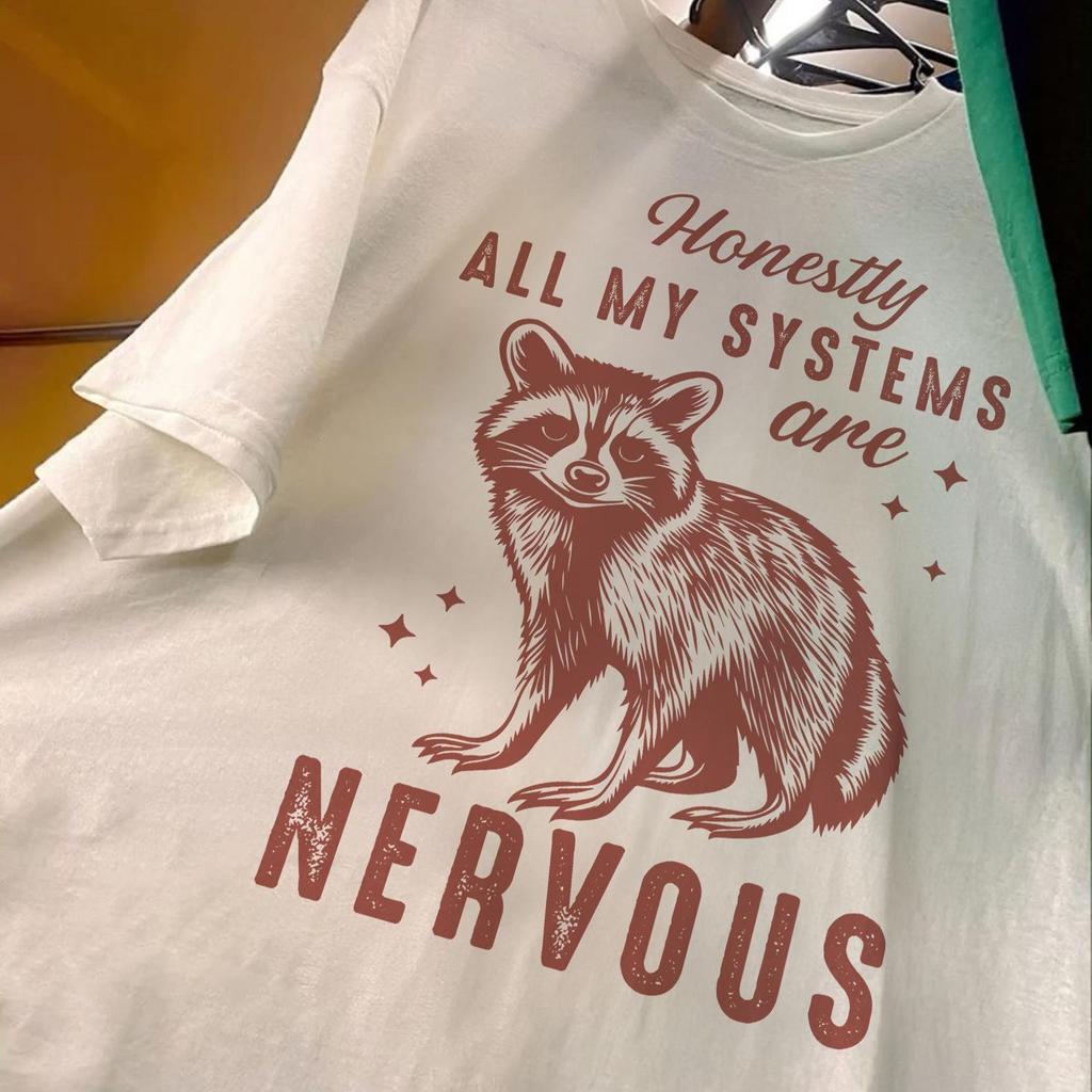 Nervous Raccoon Graphic Tee: Funny Unisex Humor Shirt and kids tshirt