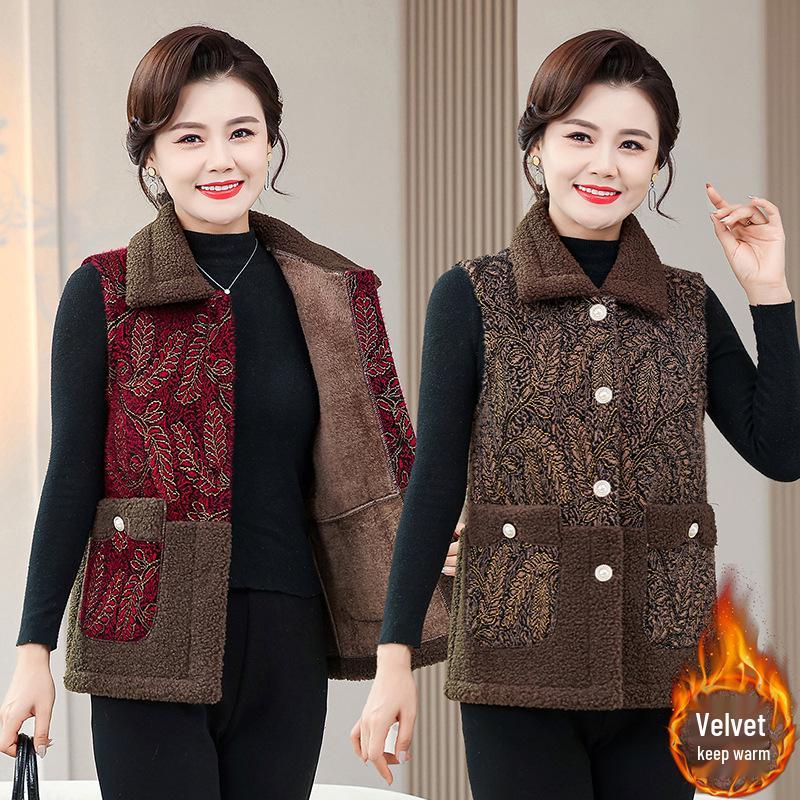 Женский жилет-шаль на флисовой подкладке - Зимняя шерсть, Стиль для среднего и пожилого возраста