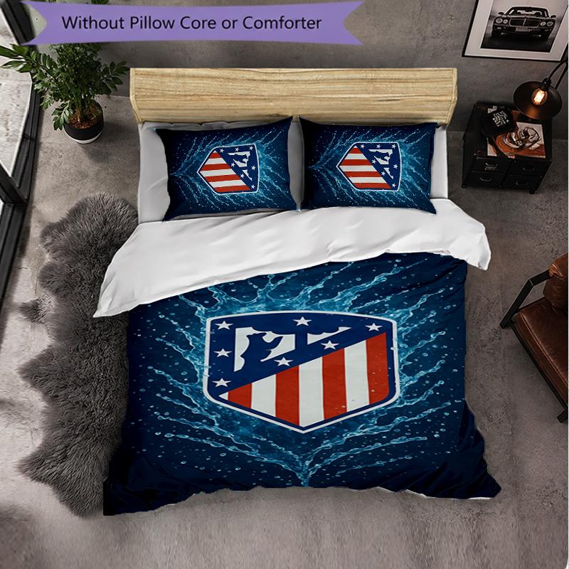 Atletico Madrid 3 Piece Bedding Set Soft Duvet Cover Set with Pillowcases Printed Bedroom Decor Set for Home