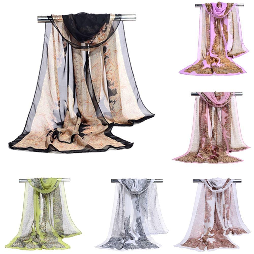 Floral Chiffon Scarf 160*50cm Silk Shawl Elegant Beach Gauze Scarf for Women