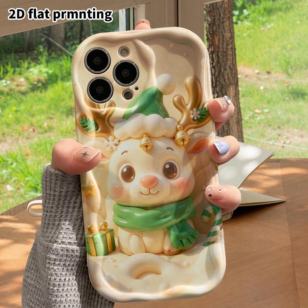 Phone case: 2D flat design suitable for iPhone 18 17 16 15 14 13 Pro protective case, Christmas reindeer, perfect holiday gift for Christmas and Hallo