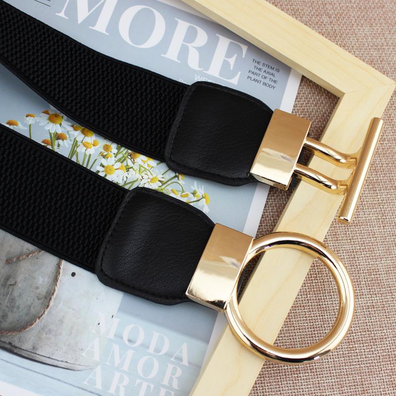 4Cm Dress Waist Elastic Elastic Elastic Wide Waist Seal Simple Gold Round Buckle Women'S Decorative Belt Four Sizes