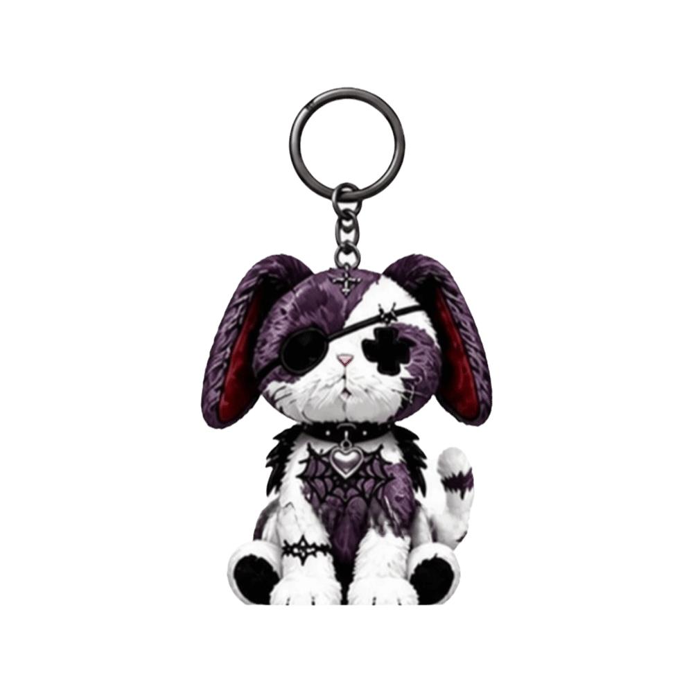 Halloween Gothic Cat Keychain Acrylic Kitten Pendant Creative Wounded Cat Keychain  Bag Decoration