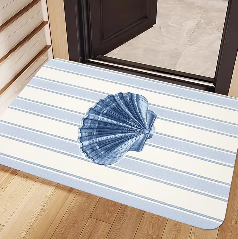 Coastal Area Rug Door Mat Timeless Carpet Floor Mat Red White Stripe Sea Creature Print for Entryway Washable Non-Slip Nordic