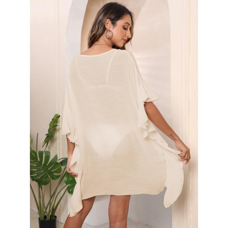 Women's Dress Plus Size Ruffle Solid Color Simple Loose Beach Bikini Cover-Up Swimwear Cover-Ups