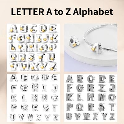 Подходит для браслетов из серебра 925 пробы с буквами от А до Я, подвески с буквами алфавита, начальные бусины, аксессуары для самостоятельного изготовления ювелирных изделий