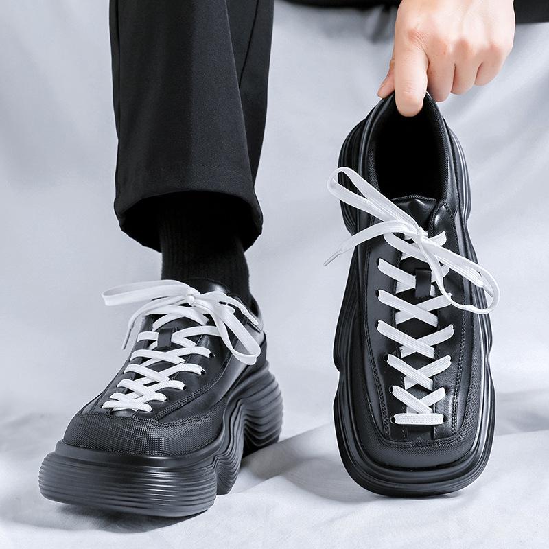 Мужская модная обувь на платформе в корейском стиле, оксфорды на шнуровке, обувь с квадратным носком, оригинальные кожаные кроссовки, дизайнерская трендовая обувь